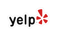 Yelp logo with stylized text and red starburst icon.